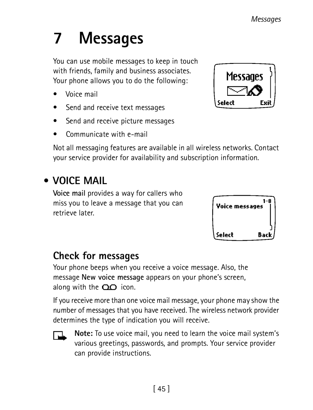 Nokia 1260 specifications Messages, Voice Mail, Check for messages, Along with the icon 