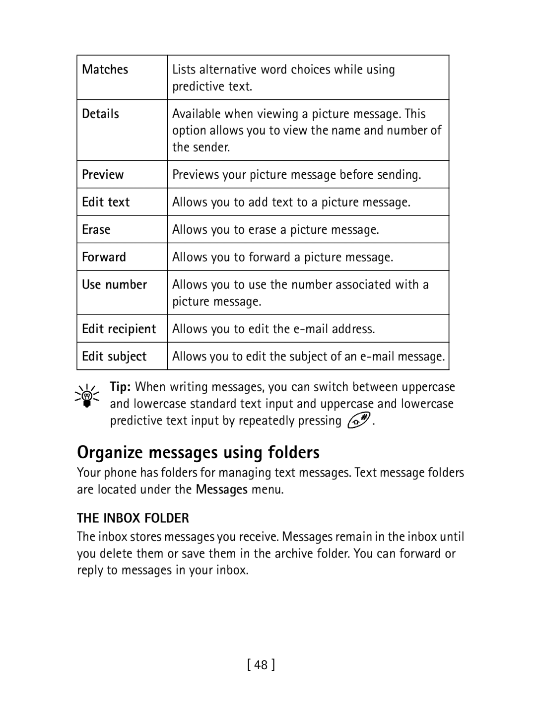 Nokia 1260 specifications Organize messages using folders, Inbox Folder 