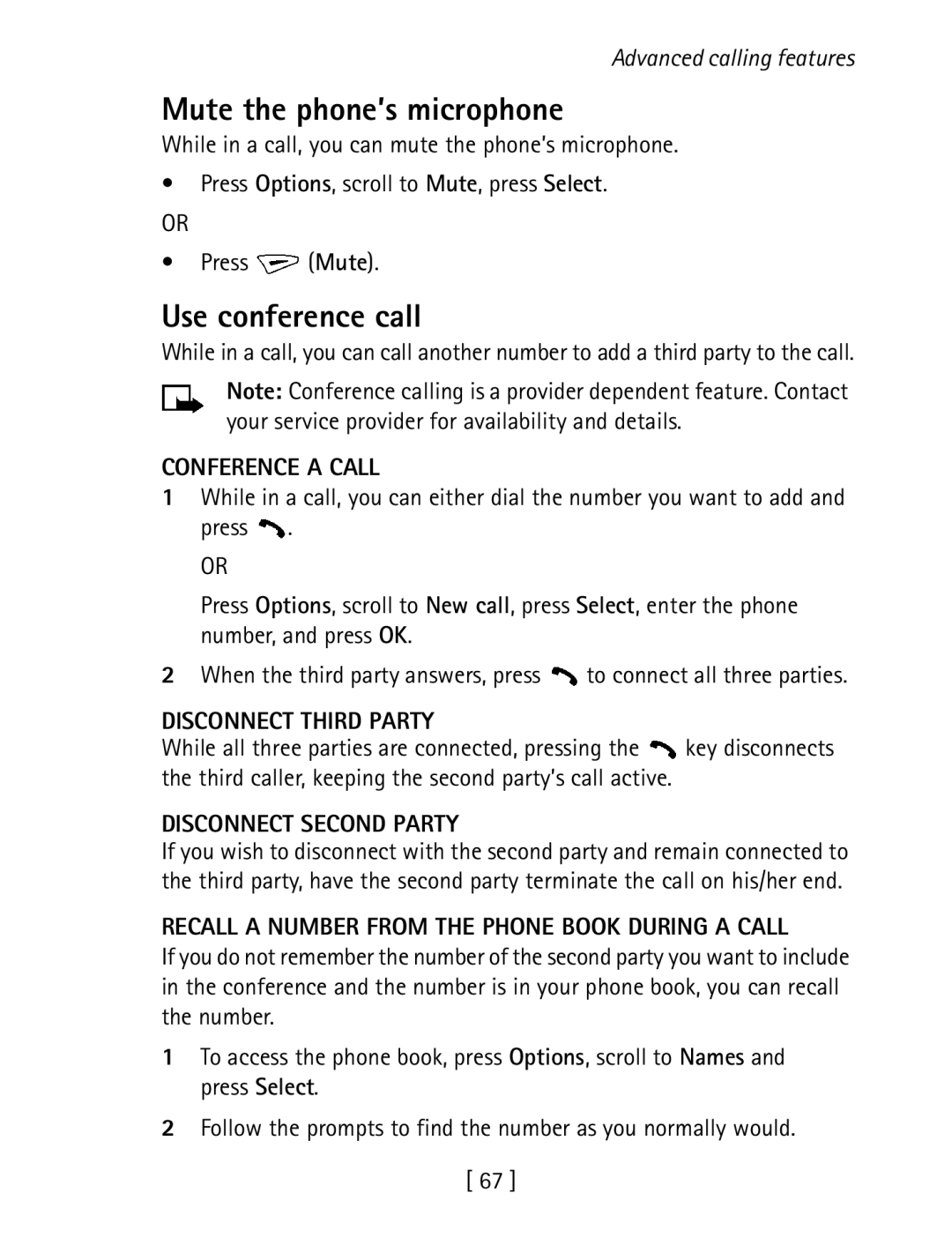 Nokia 1260 specifications Mute the phone’s microphone, Use conference call 