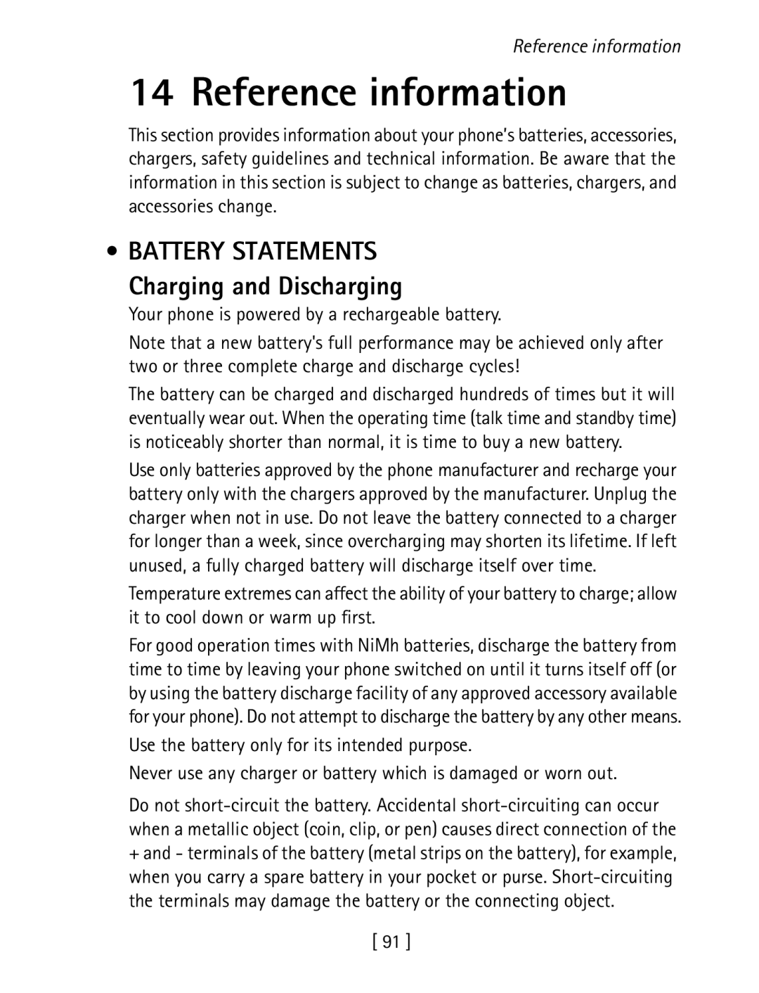 Nokia 1260 specifications Reference information, Your phone is powered by a rechargeable battery 