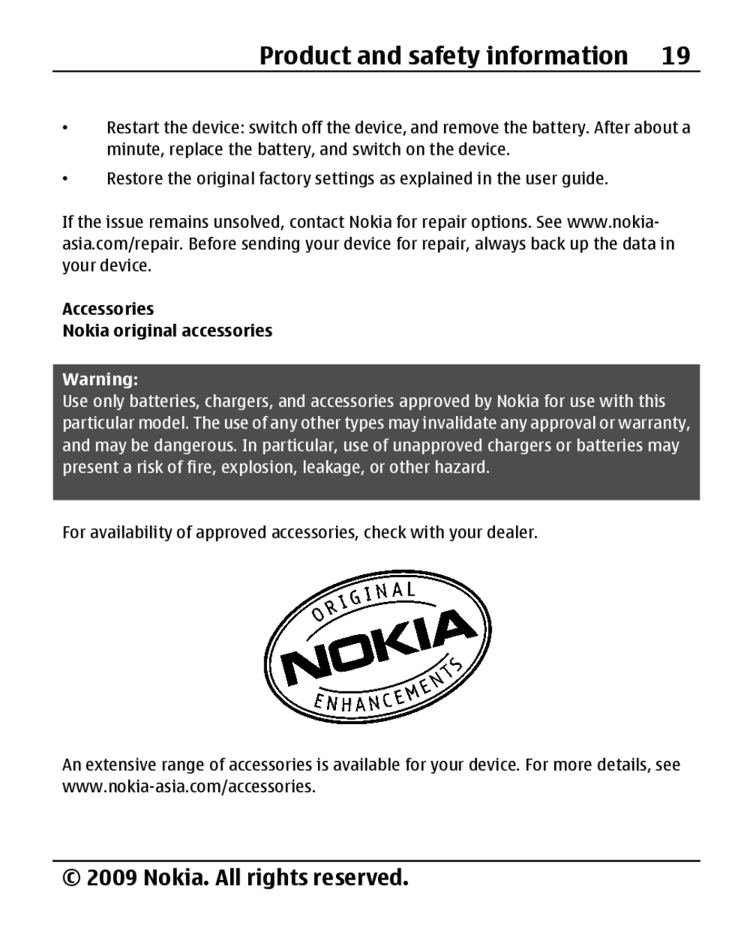 Nokia 1280 manual Accessories Nokia original accessories 