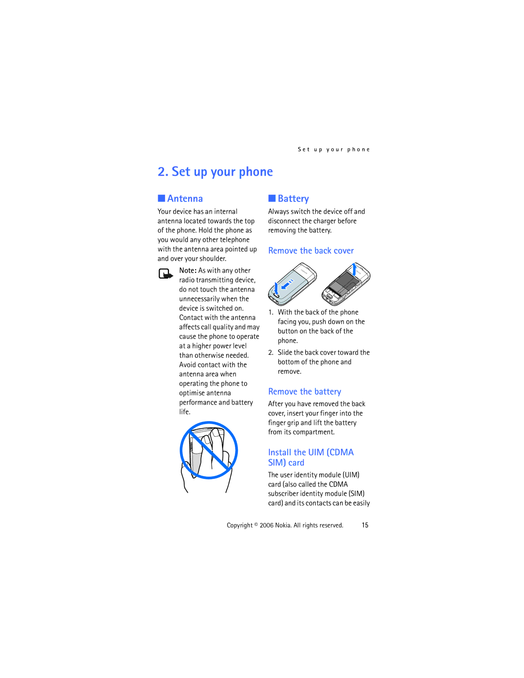 Nokia 1315 manual Set up your phone, Antenna, Battery 