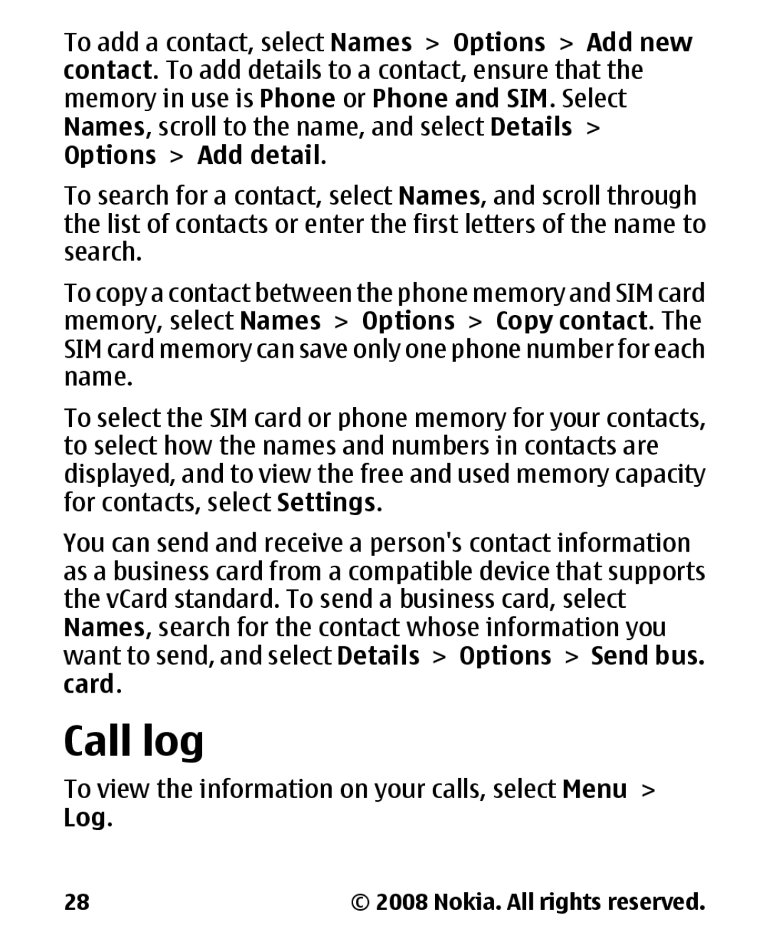 Nokia 1680 manual Call log 