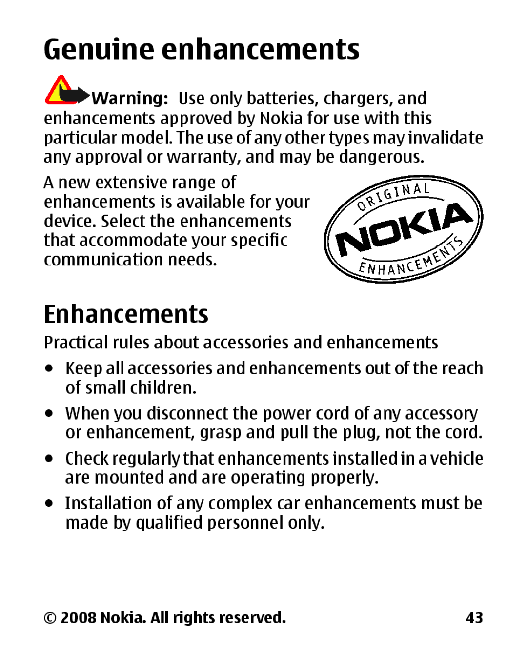 Nokia 1680 manual Genuine enhancements, Enhancements 