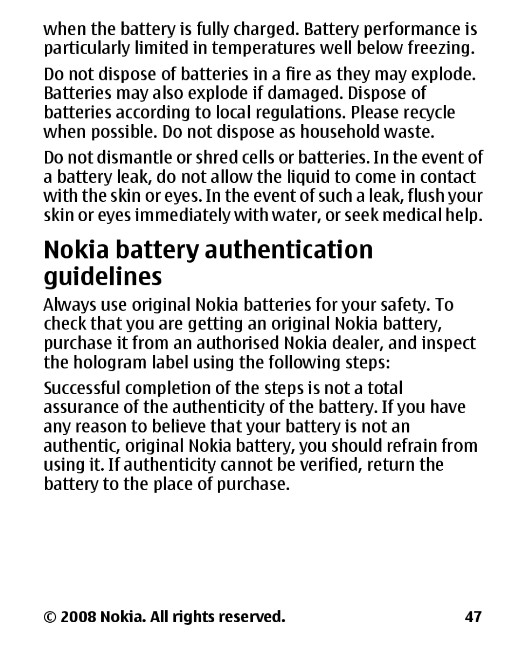 Nokia 1680 manual Nokia battery authentication guidelines 