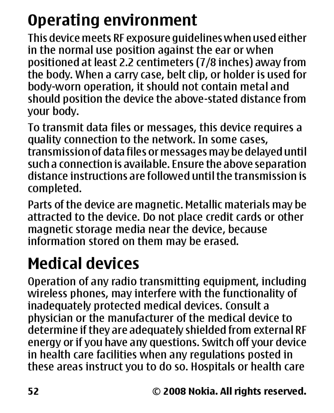 Nokia 1680 manual Operating environment, Medical devices 