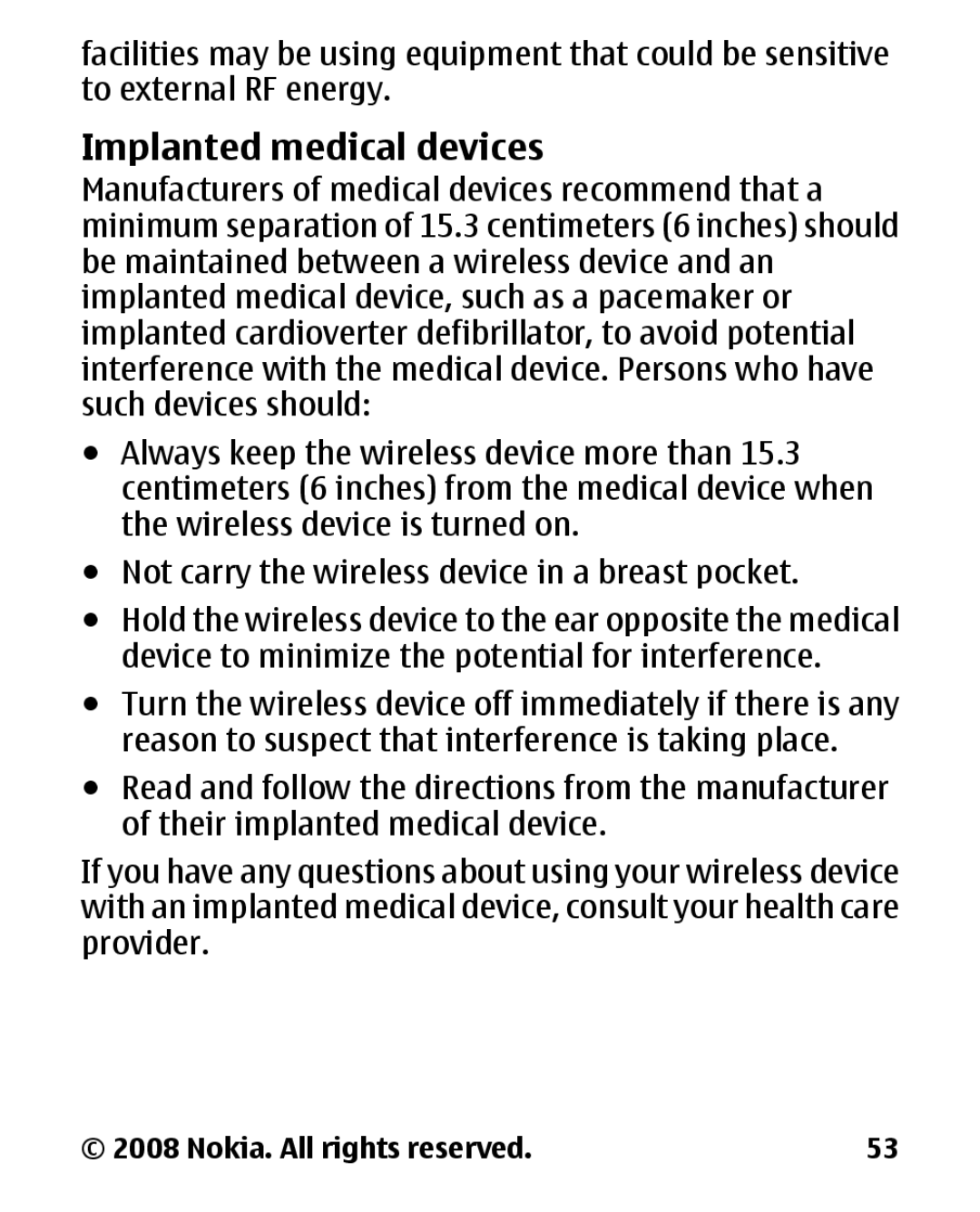 Nokia 1680 manual Implanted medical devices 