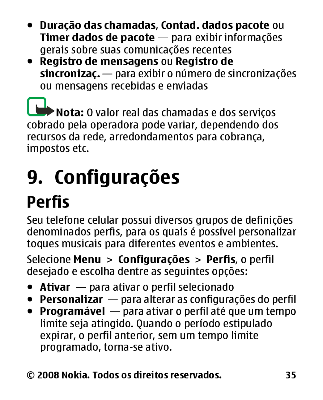 Nokia 1680c-2 manual Configurações, Perfis 