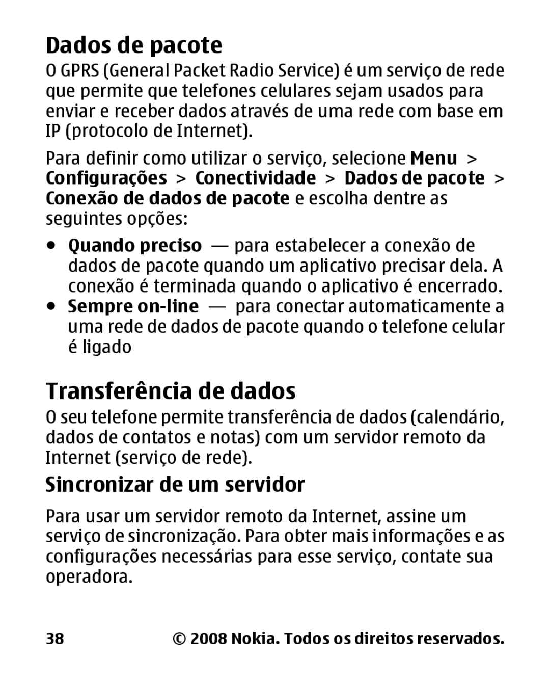 Nokia 1680c-2 manual Dados de pacote, Transferência de dados 