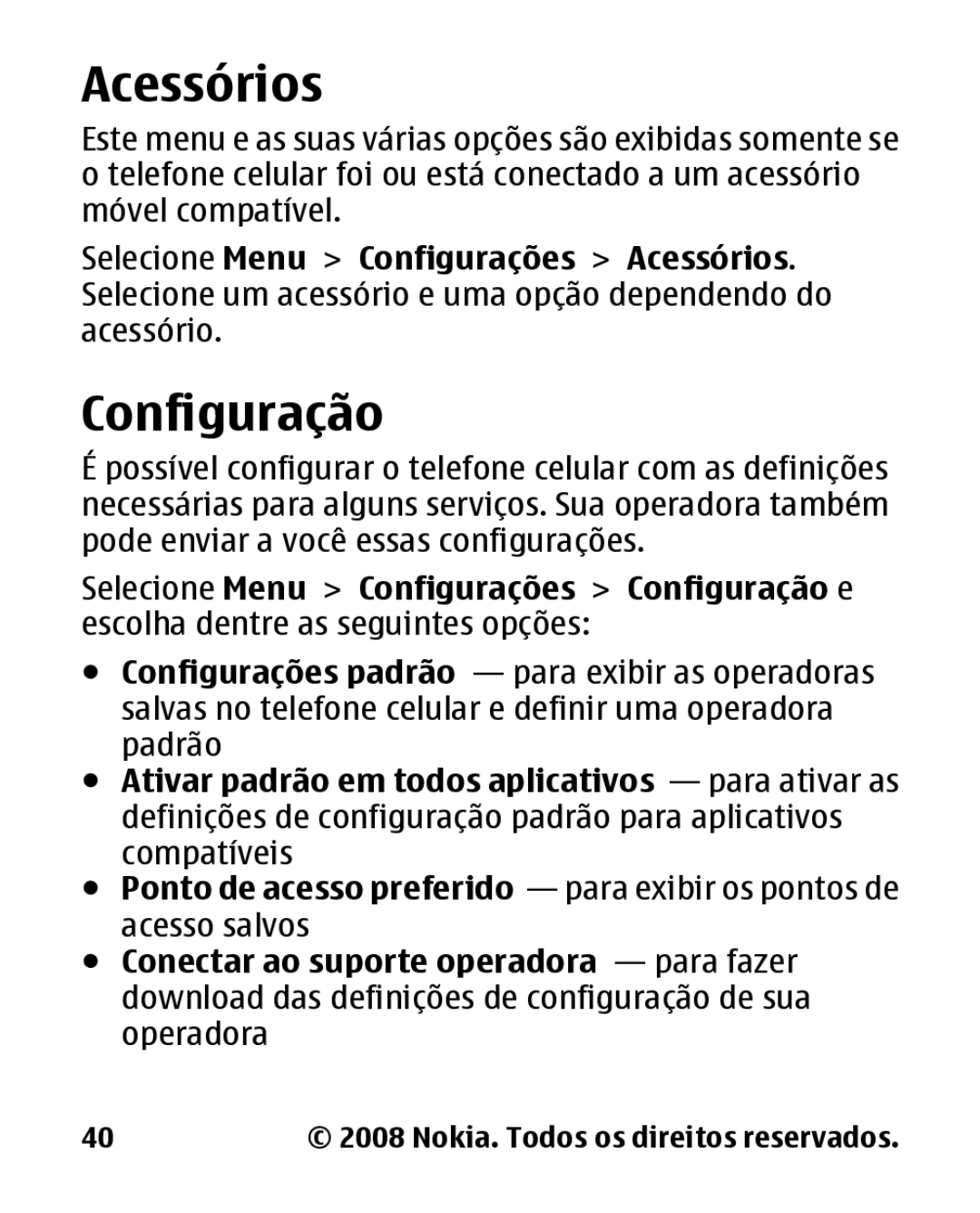 Nokia 1680c-2 manual Acessórios, Configuração 