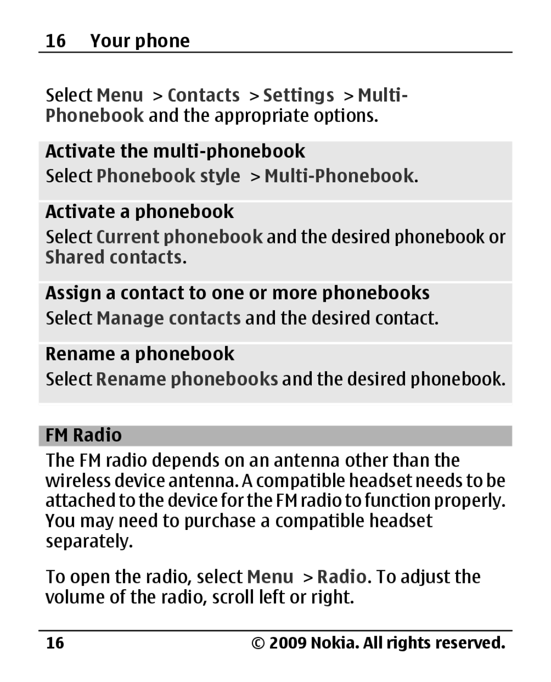 Nokia 1800 Activate the multi-phonebook, Select Phonebook style Multi-Phonebook, Activate a phonebook, Rename a phonebook 