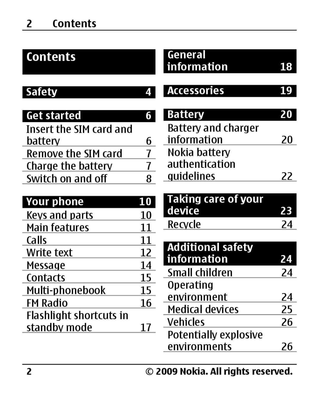 Nokia 1800 manual Contents 