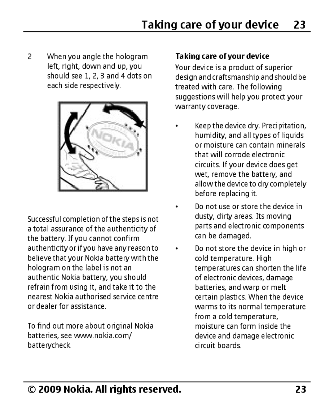 Nokia 1800 manual Taking care of your device 