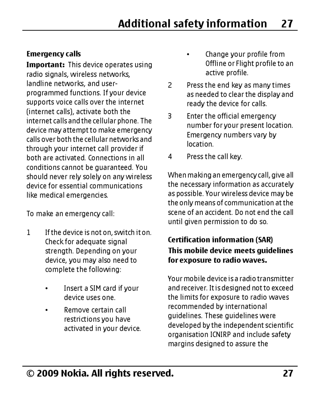 Nokia 1800 manual Emergency calls 