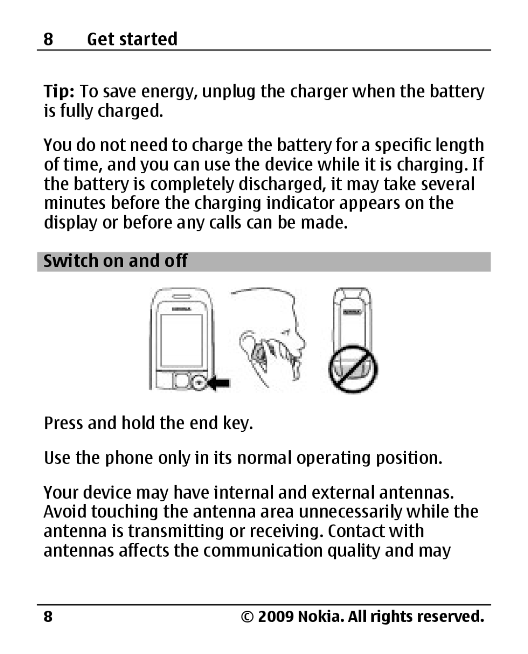 Nokia 1800 manual Switch on and off 