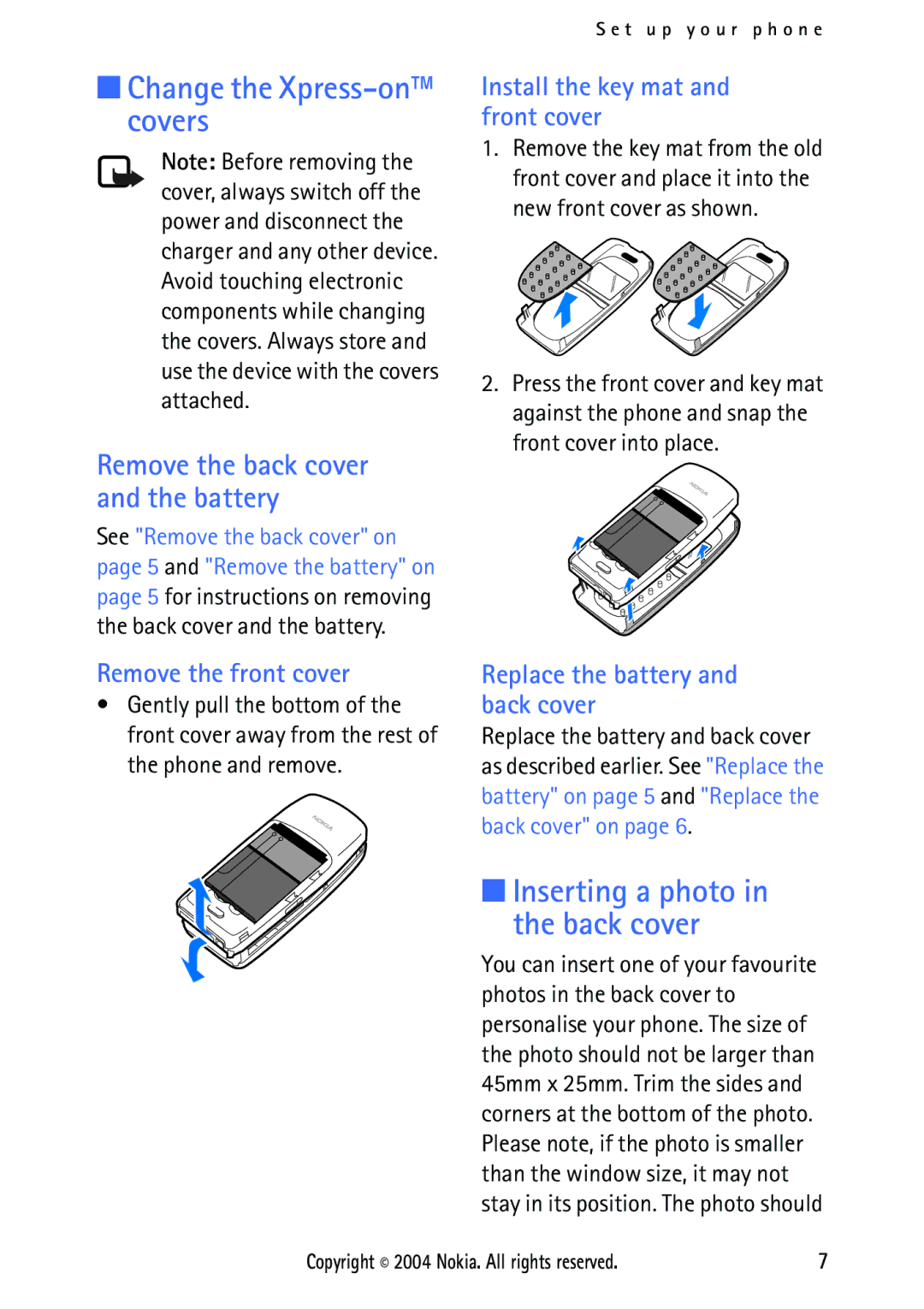 Nokia 2112 manual Inserting a photo in the back cover, Change the Xpress-oncovers 