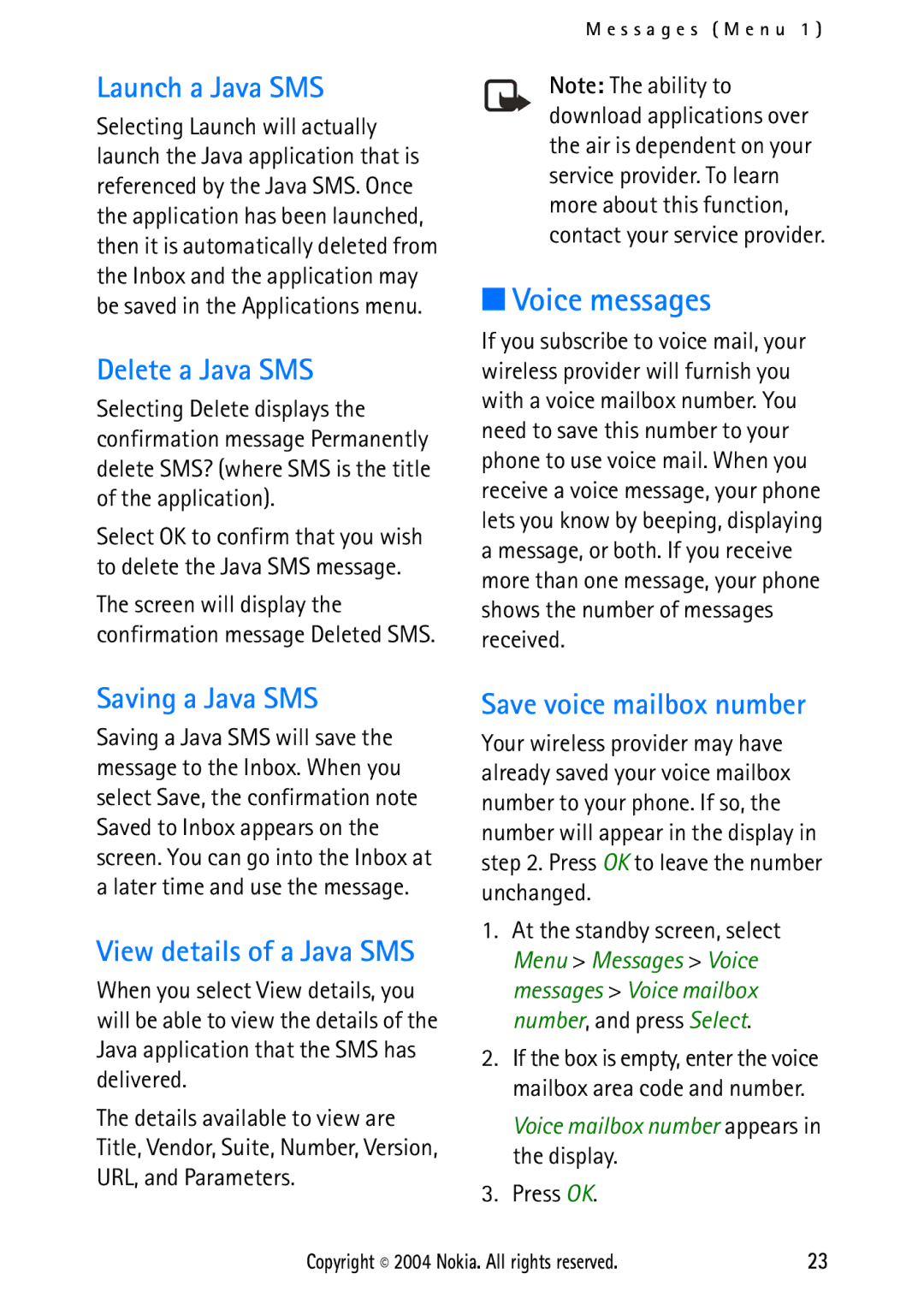 Nokia 2112 manual Voice messages 