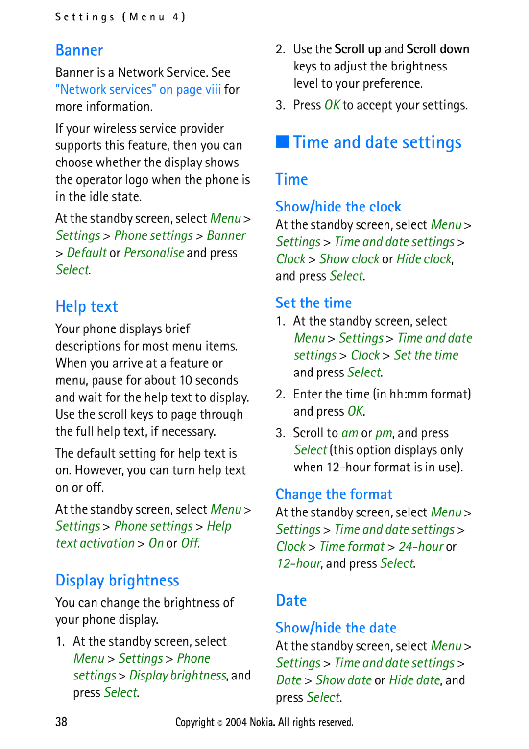 Nokia 2112 manual Time and date settings 