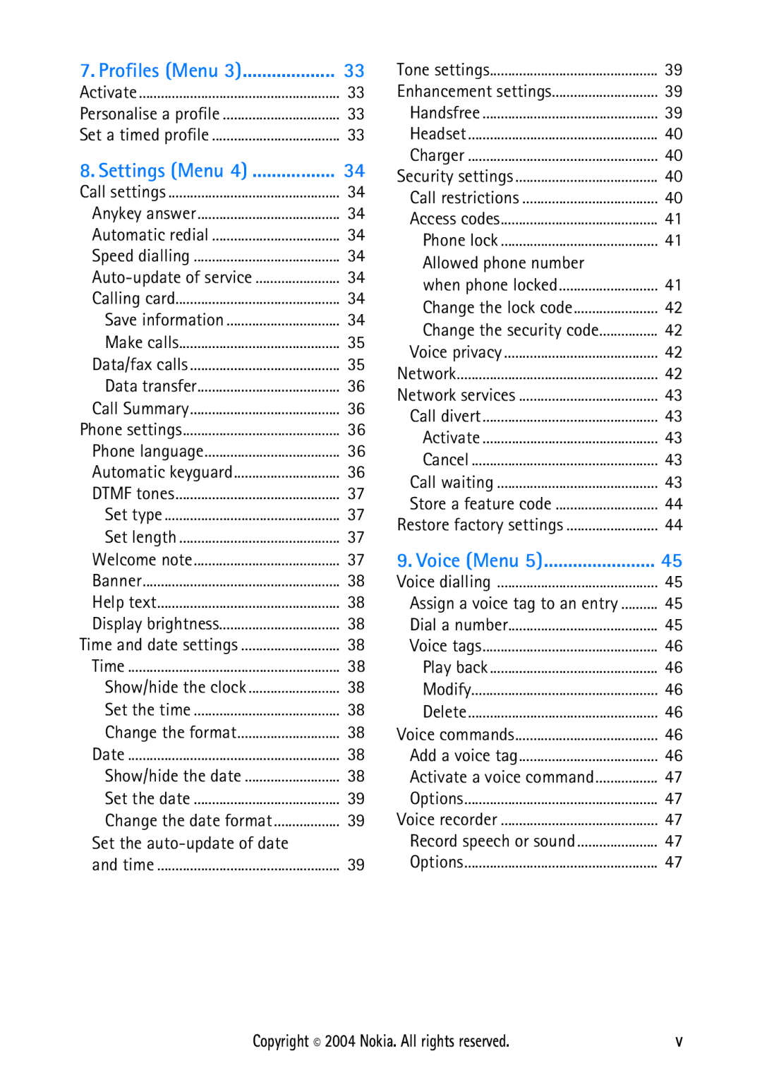 Nokia 2112 manual Allowed phone number, Settings Menu 