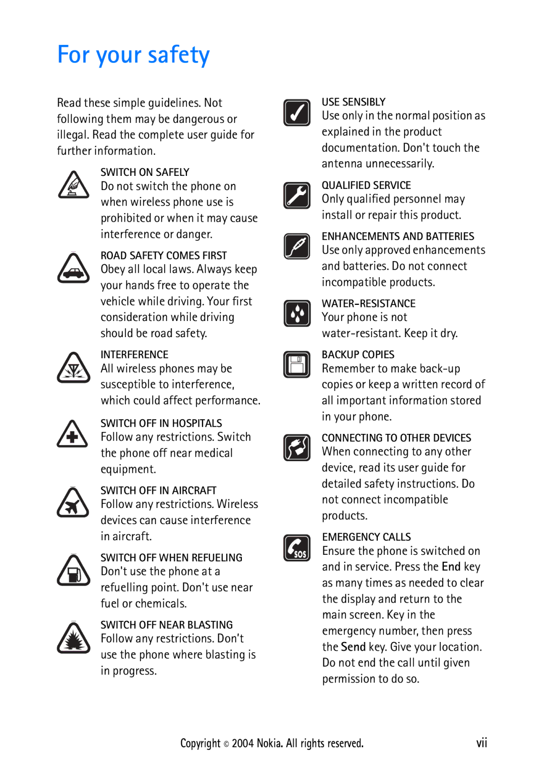 Nokia 2112 manual For your safety, Switch on Safely 