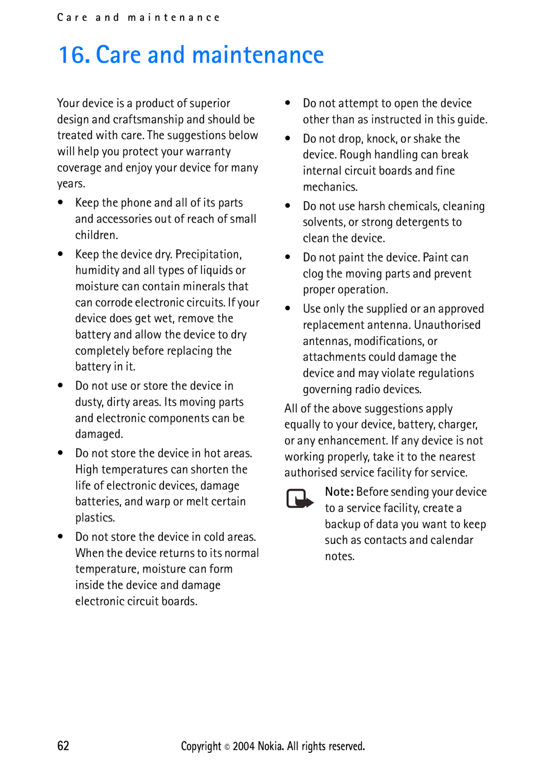 Nokia 2112 manual Care and maintenance 