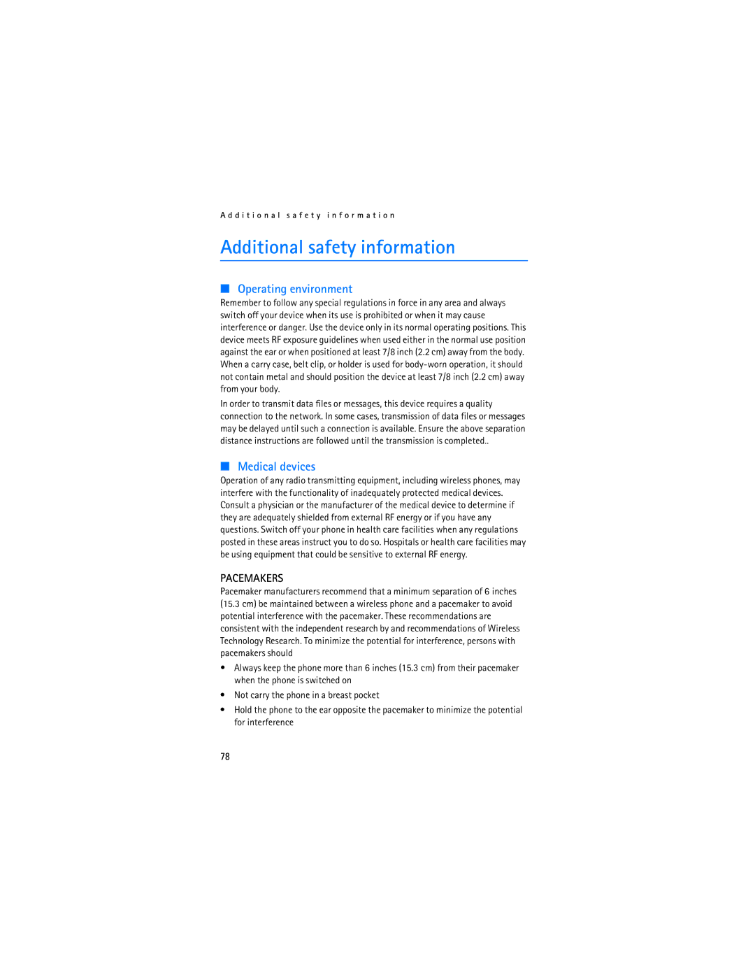 Nokia 2115i manual Additional safety information, Operating environment 