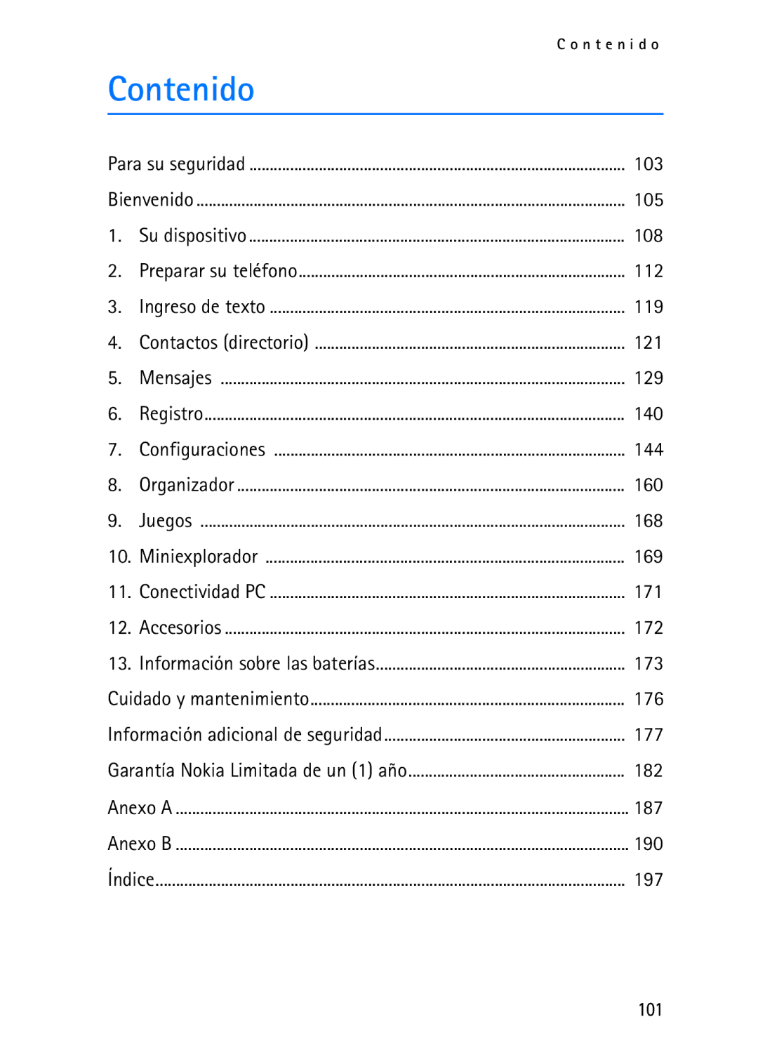 Nokia 2116i manual Contenido, 101 