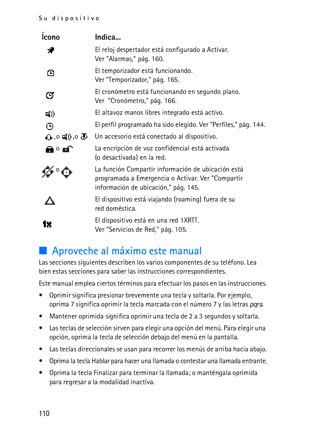 Nokia 2116i Aproveche al máximo este manual, 110, Desactivada en la red, Información de ubicación, pág 