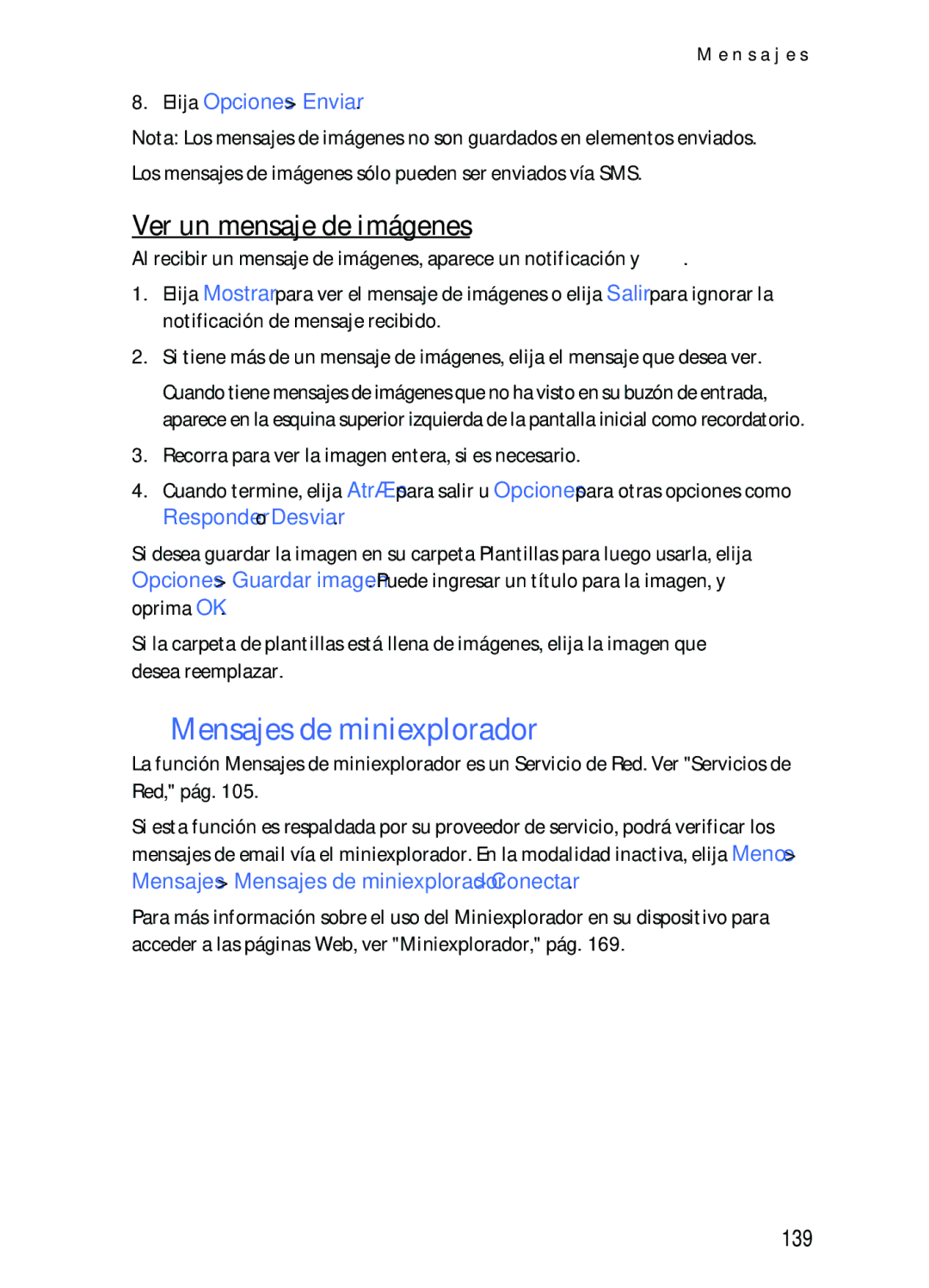 Nokia 2116i manual Mensajes de miniexplorador, Ver un mensaje de imágenes, 139 