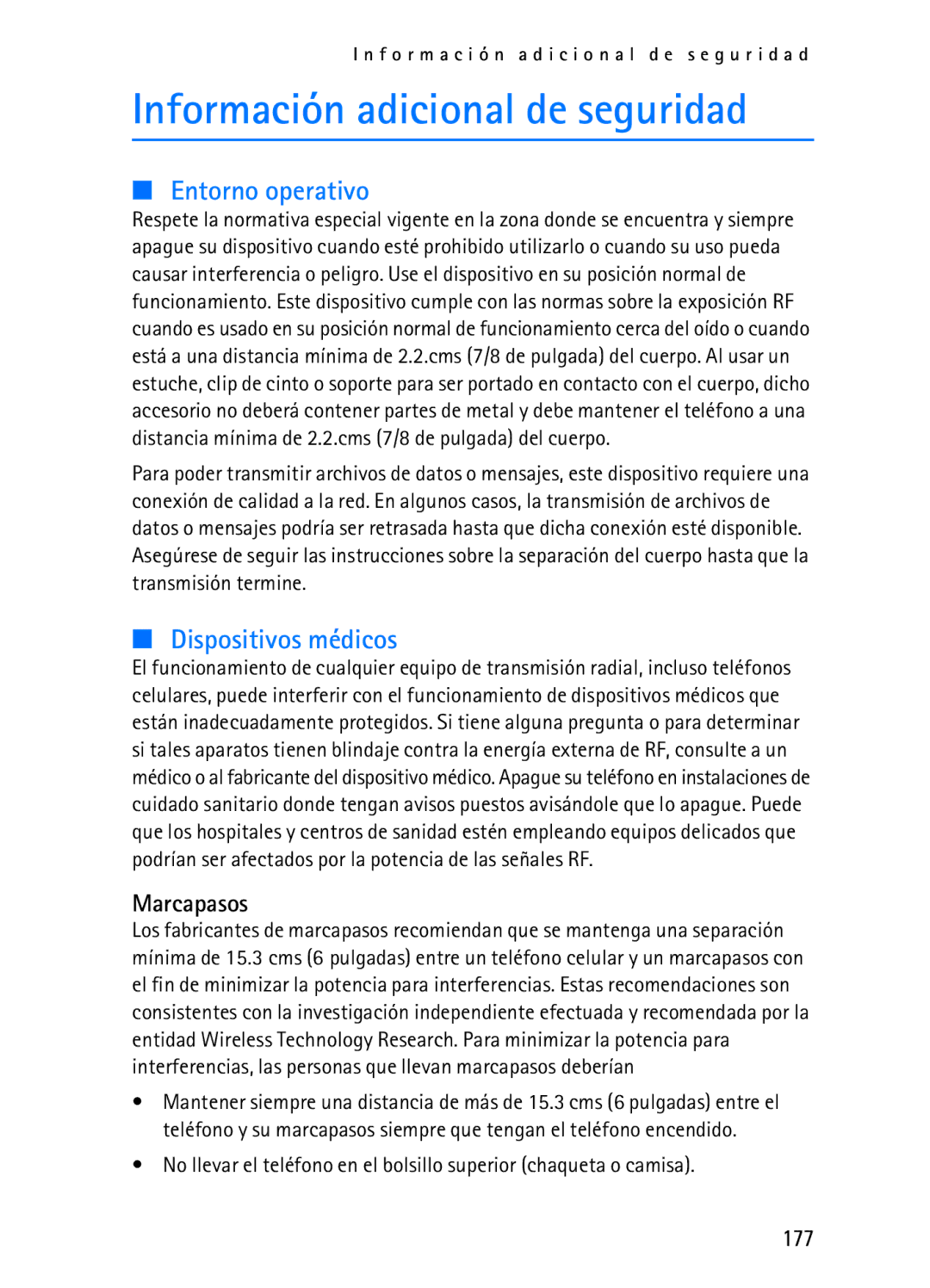 Nokia 2116i manual Información adicional de seguridad, Marcapasos, 177 