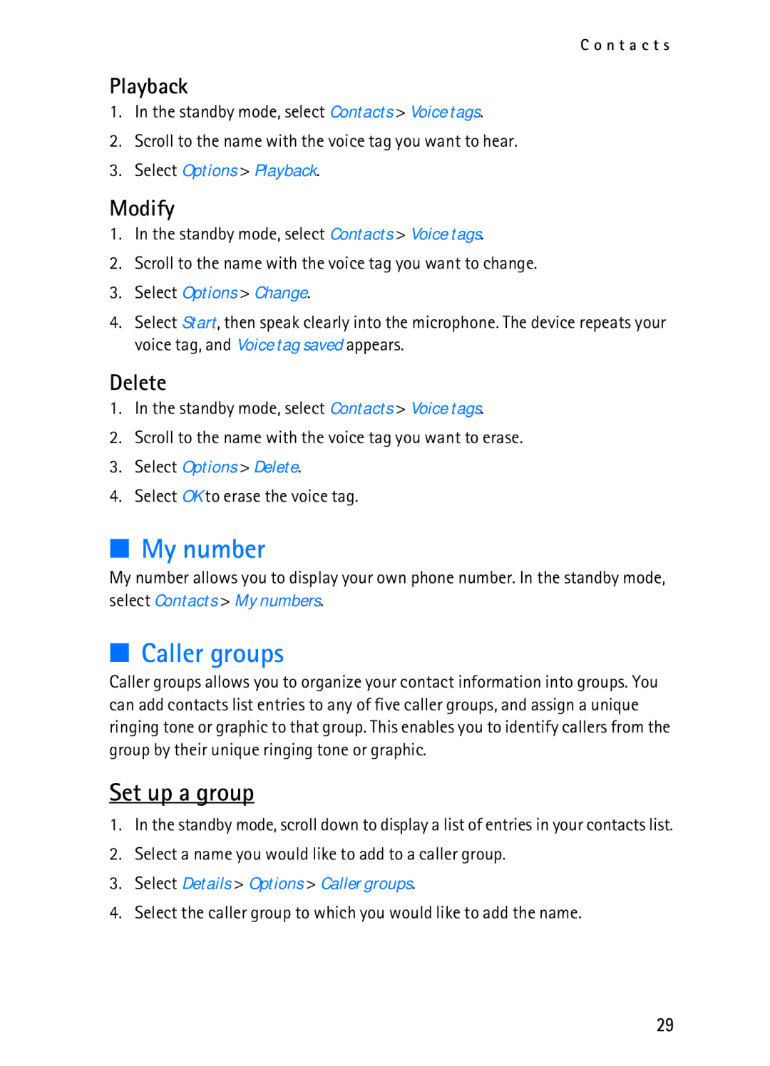 Nokia 2116i manual My number, Caller groups, Set up a group 