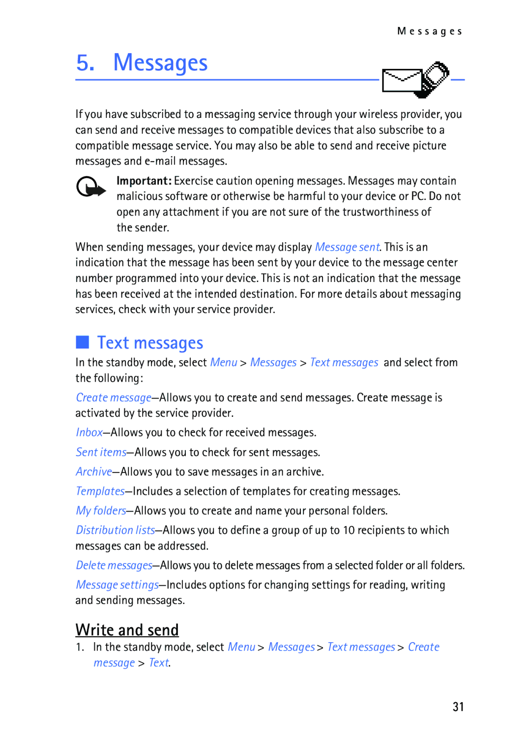 Nokia 2116i manual Messages, Text messages, Write and send, Sender 