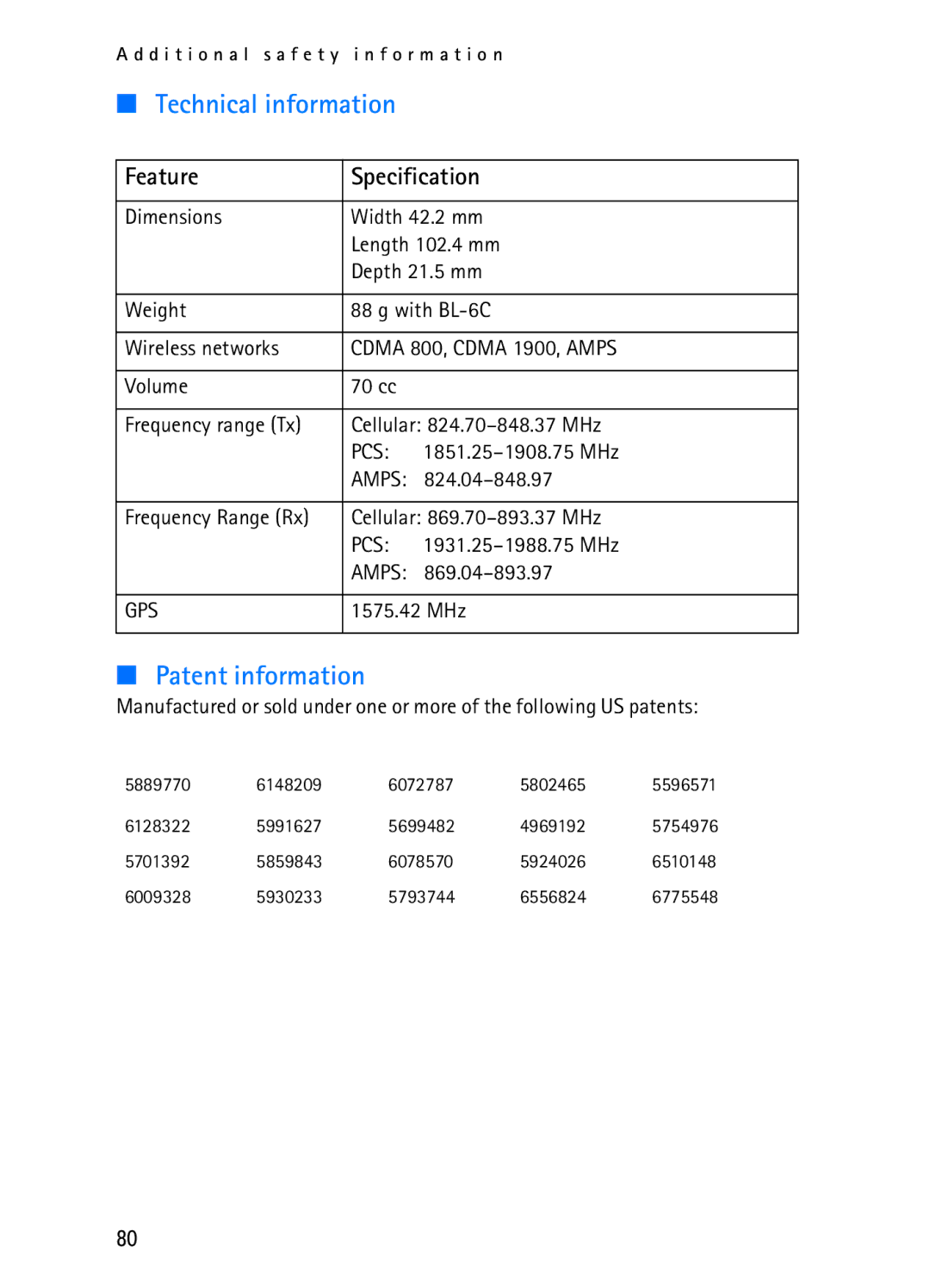 Nokia 2116i manual Feature Specification 