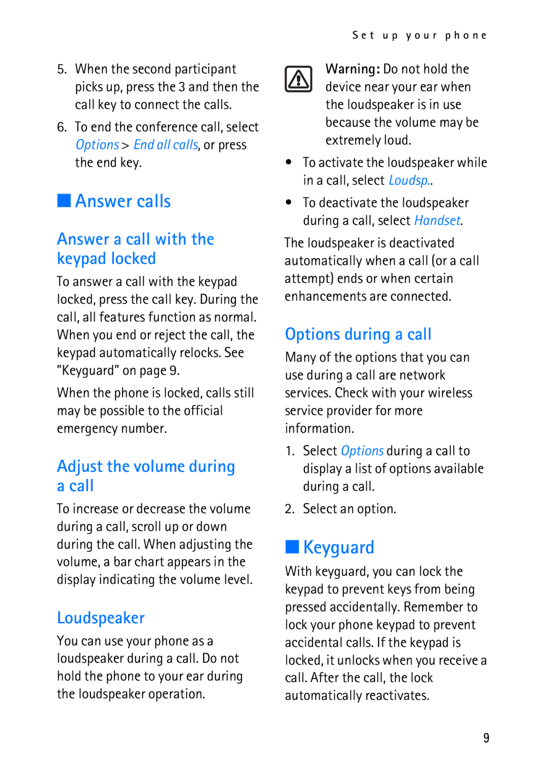 Nokia 2118 manual Answer calls, Keyguard 