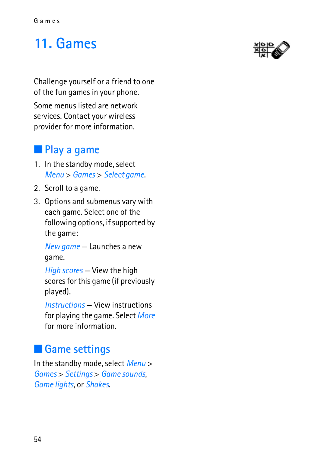 Nokia 2118 manual Games, Play a game, Game settings 