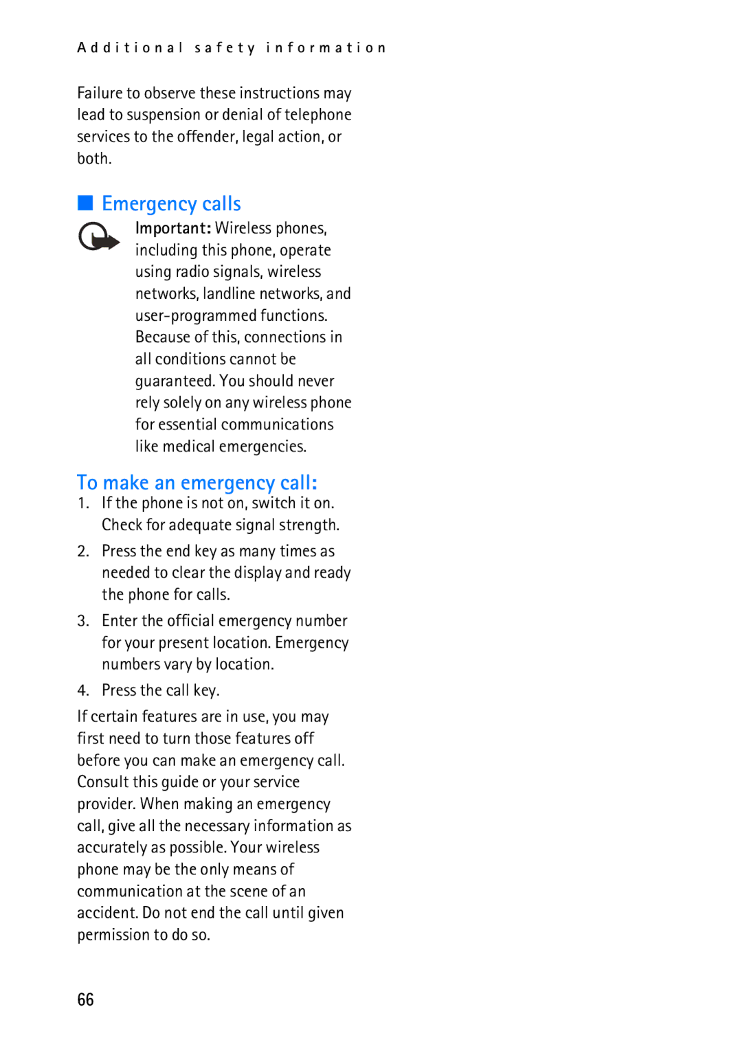 Nokia 2118 manual Emergency calls, To make an emergency call, Press the call key 