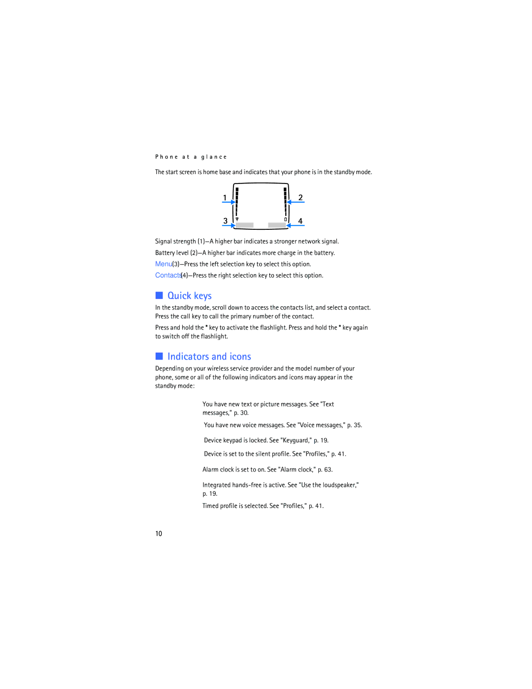 Nokia 2125i manual Quick keys, Indicators and icons 