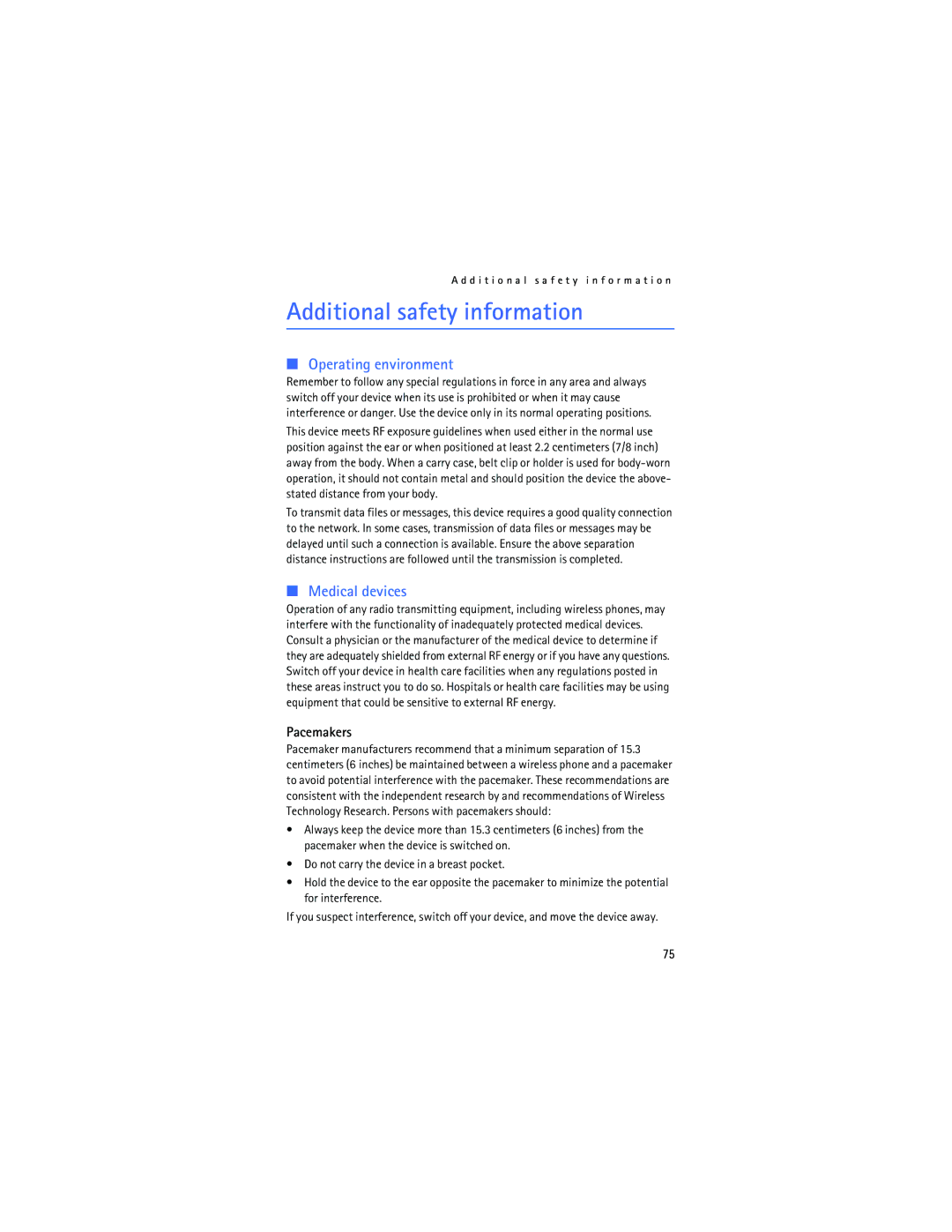 Nokia 2125i manual Additional safety information, Pacemakers 