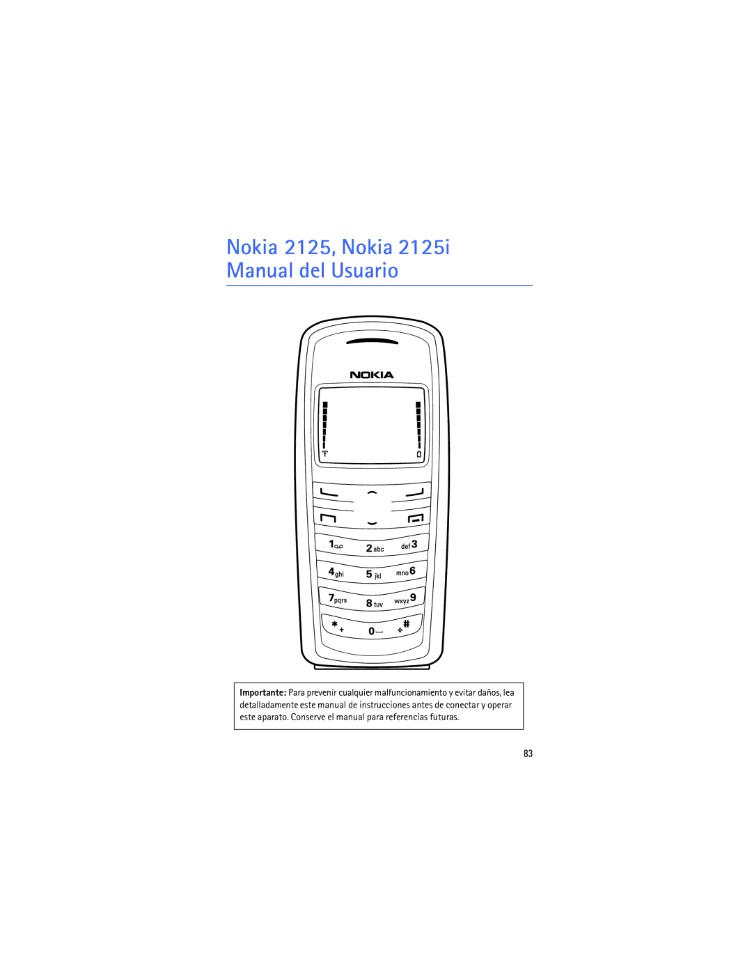 Nokia manual Nokia 2125, Nokia 2125i Manual del Usuario 