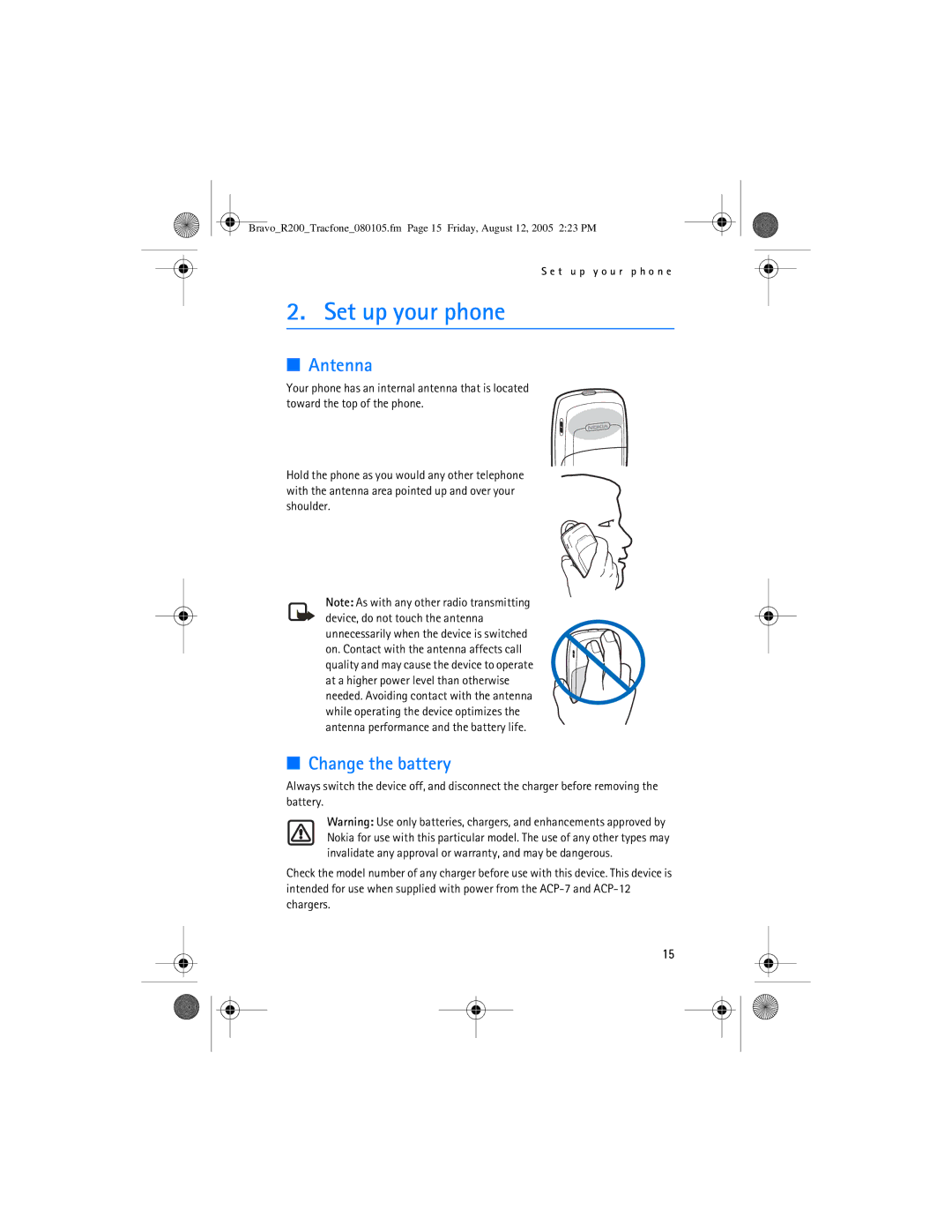 Nokia 2126 manual Set up your phone, Antenna, Change the battery 