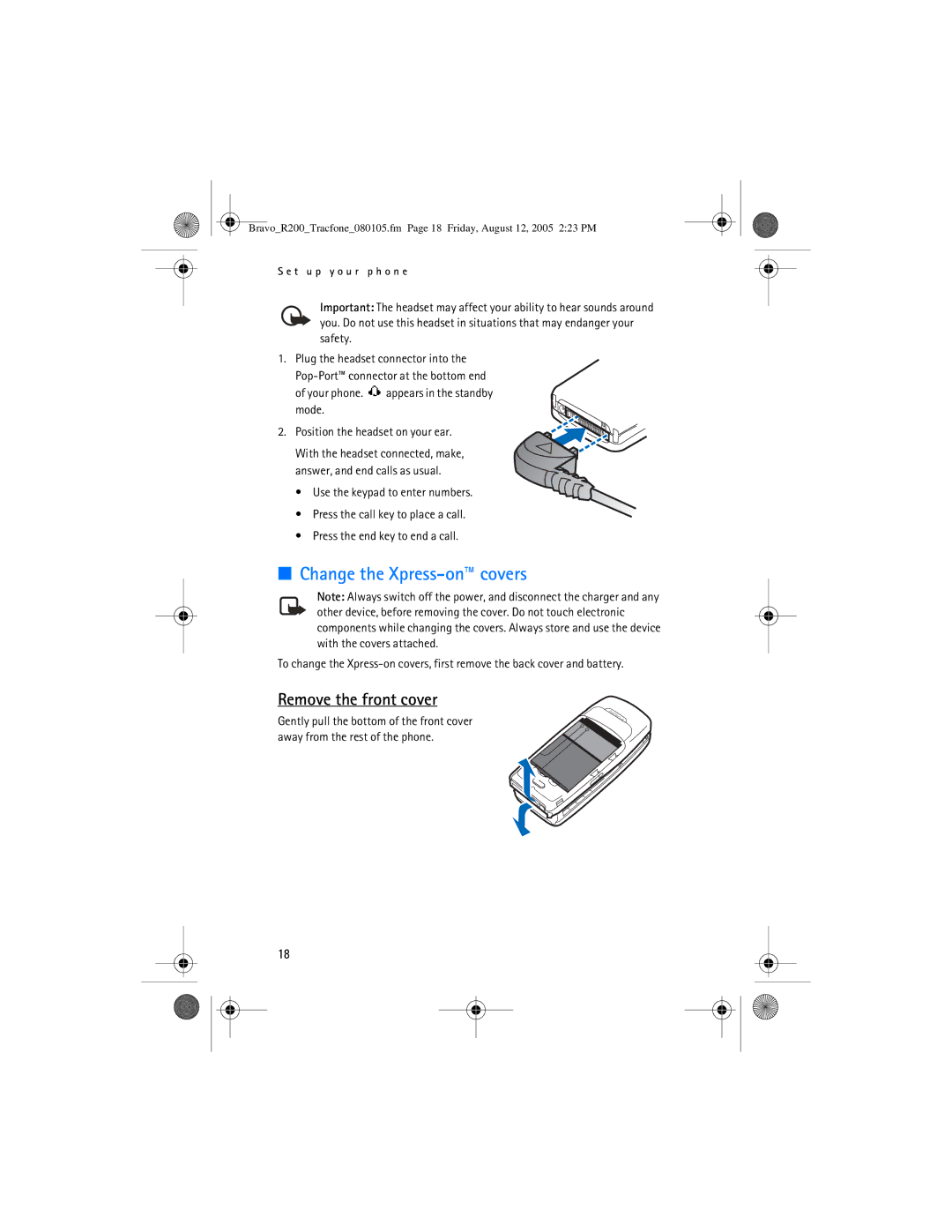 Nokia 2126 manual Change the Xpress-on covers, Remove the front cover 