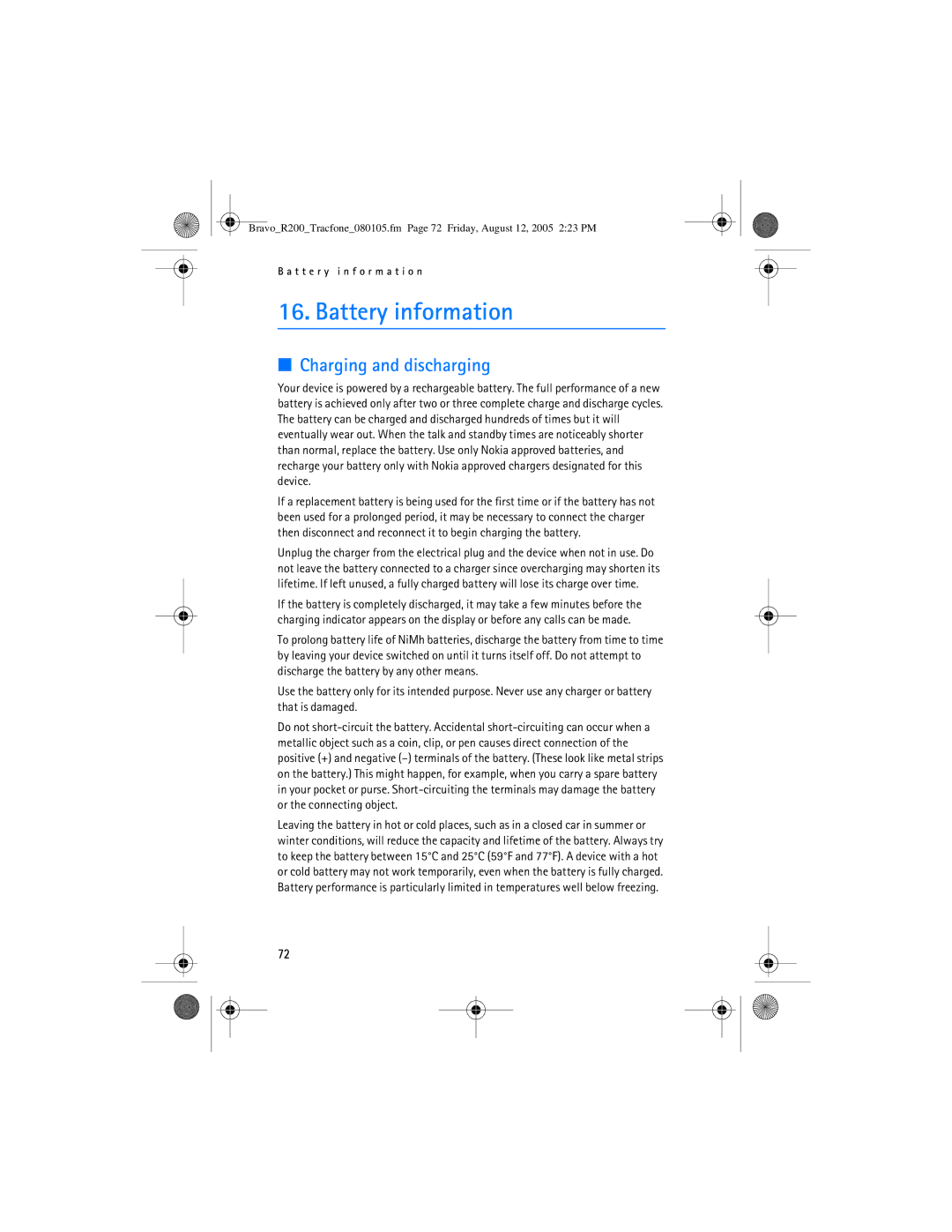 Nokia 2126 manual Battery information, Charging and discharging 