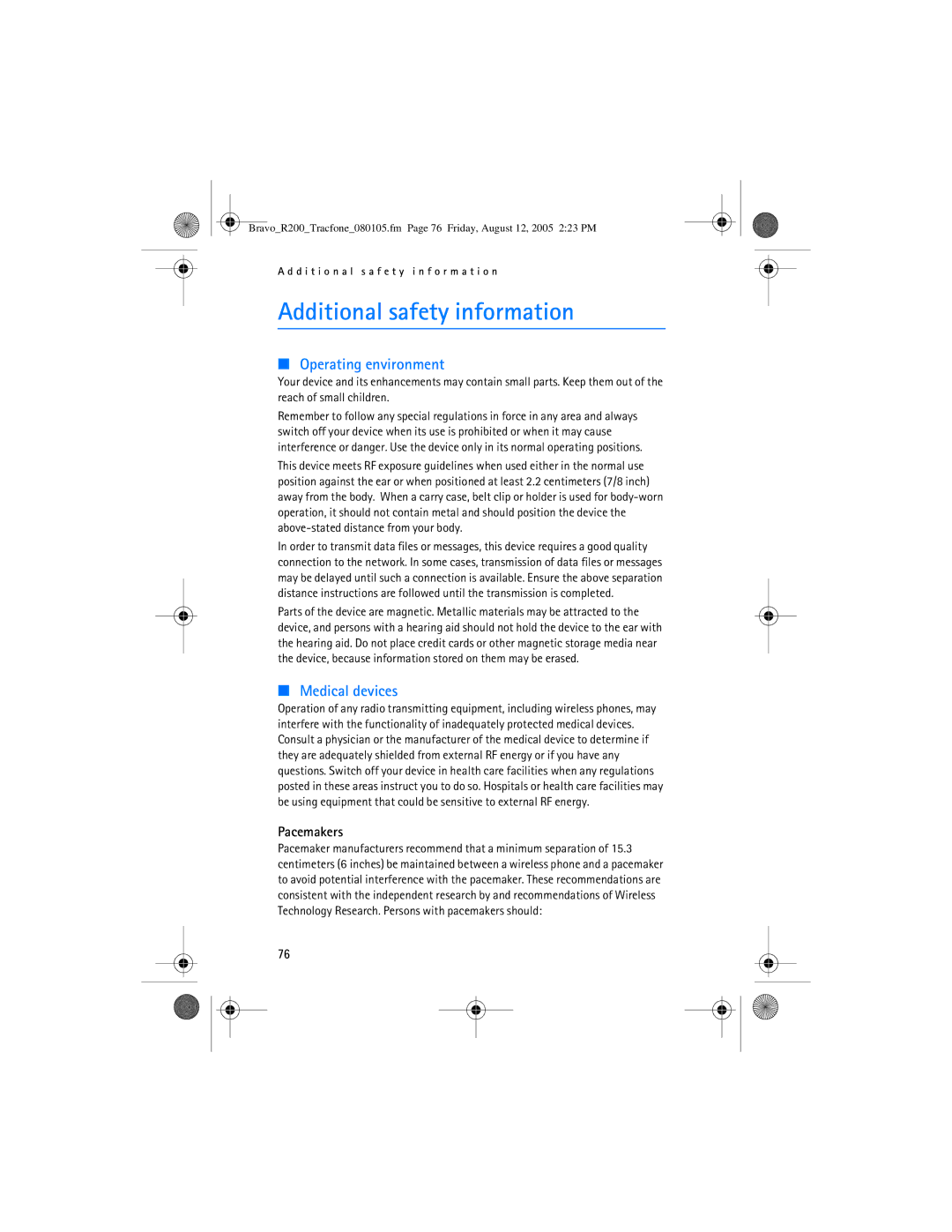 Nokia 2126 manual Additional safety information, Operating environment 