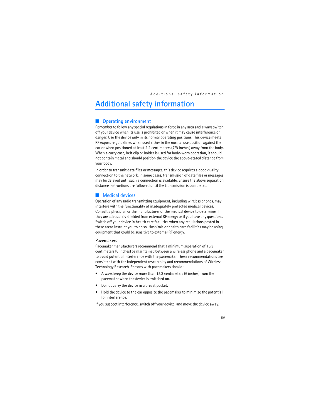 Nokia 2128i manual Additional safety information, Operating environment 