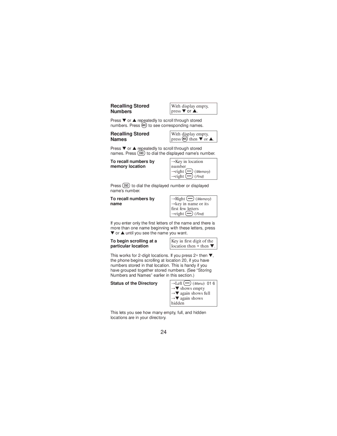 Nokia 2160 manual Recalling Stored Numbers, Recalling Stored Names 