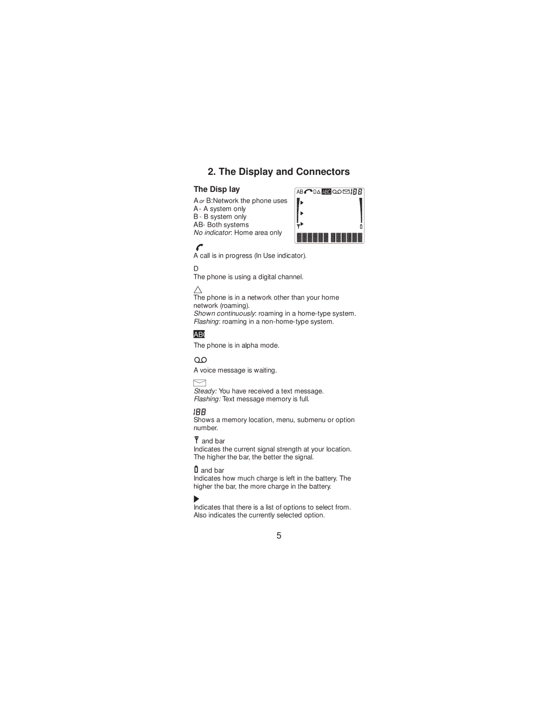 Nokia 2160 manual Display and Connectors, Disp lay 