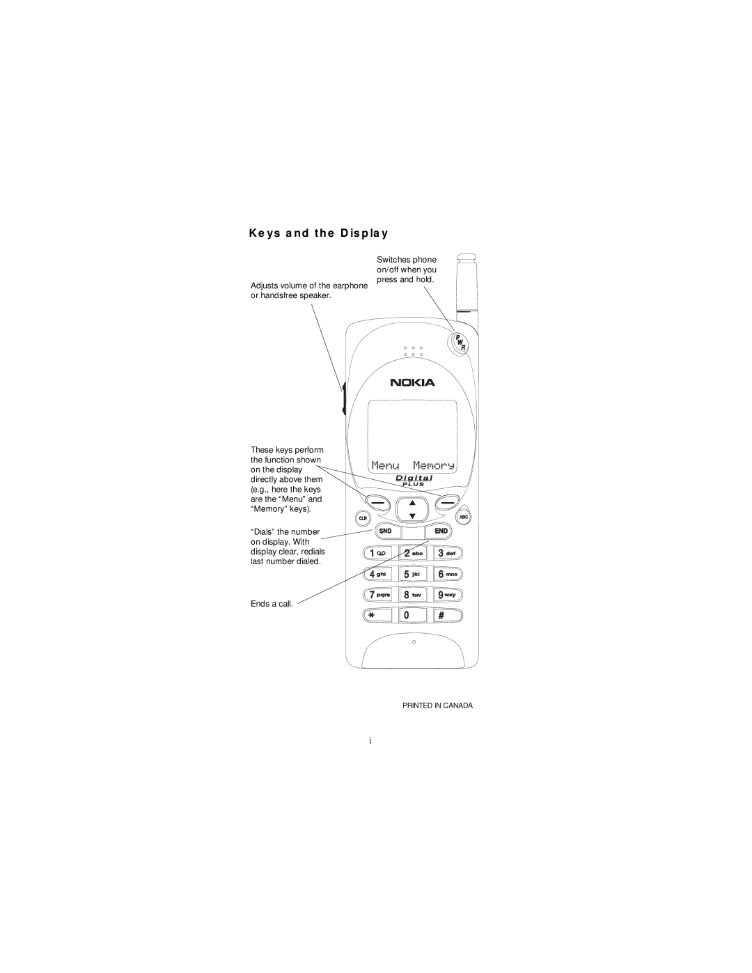 Nokia 2160i owner manual Keys and the Display 