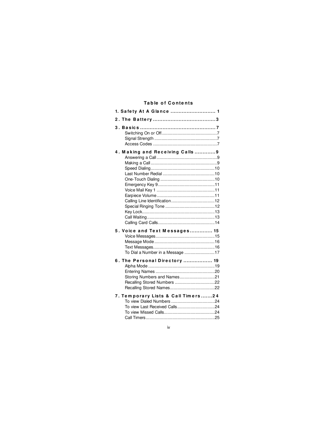 Nokia 2160i Table of Contents Safety At a Glance Battery Basics, Making and Receiving Calls, Voice and Text Messages 