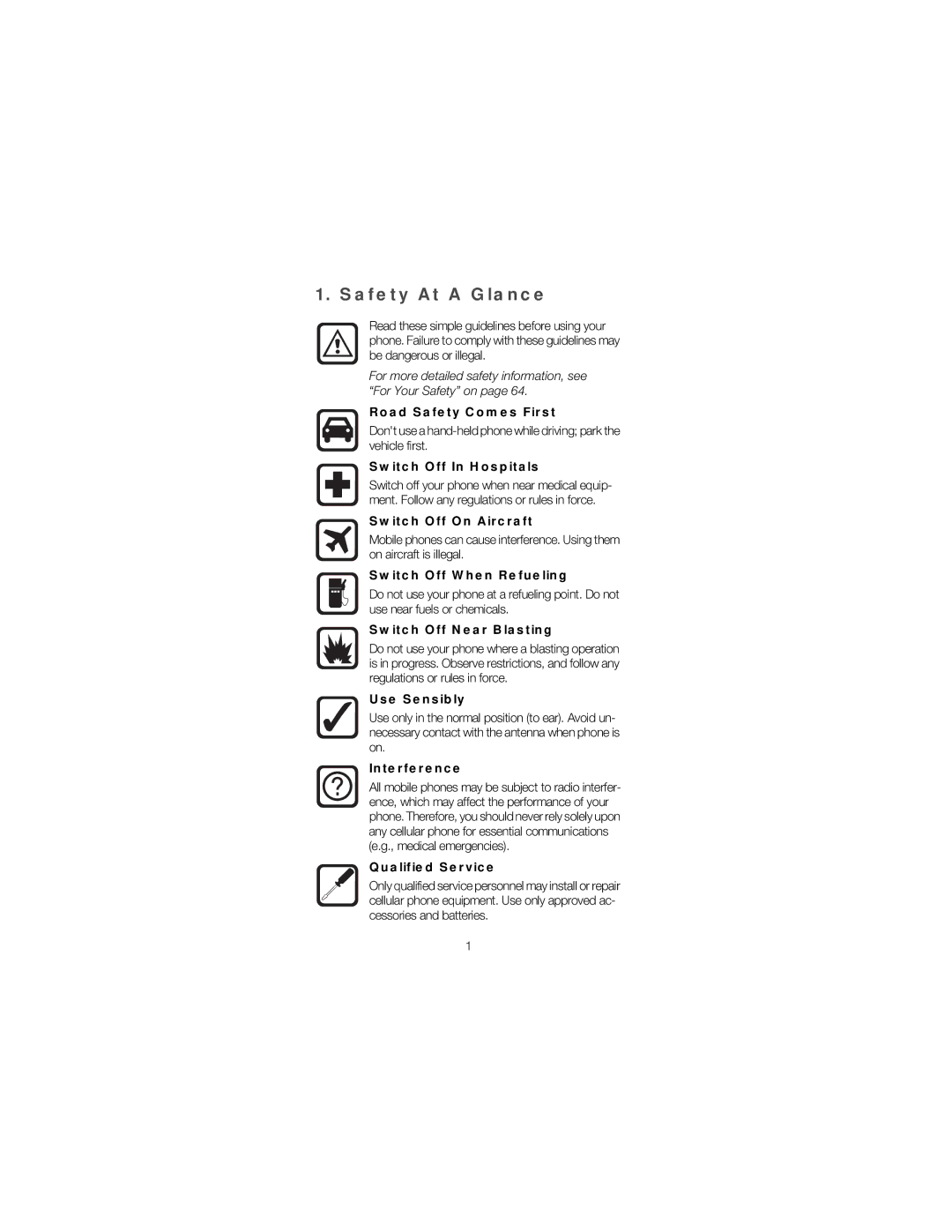 Nokia 2180 manual Safety At a Glance 