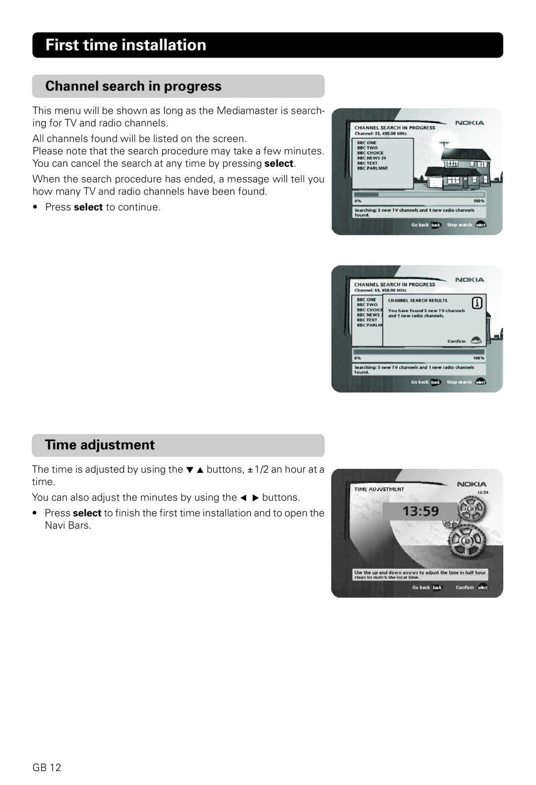 Nokia 221 T owner manual Channel search in progress, Time adjustment 